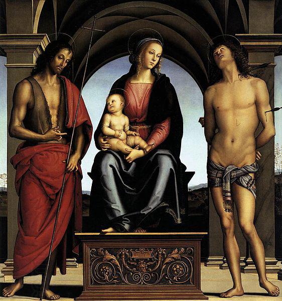 Pietro Perugino The Madonna between St John the Baptist and St Sebastian China oil painting art